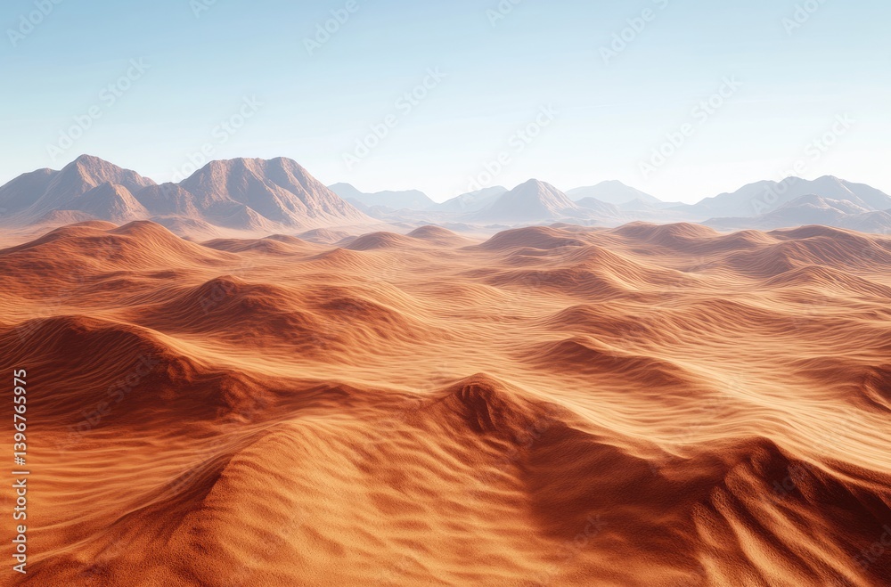 Naklejka premium A vast, sun-drenched desert landscape stretches beneath a clear sky.