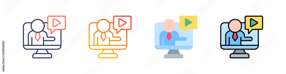 Video Tutorial Multi Style Icon Set Vector Video Tutorial Multi Style Icon Set Vector