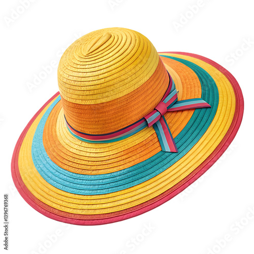 Summer beach hat top view isolated on white background