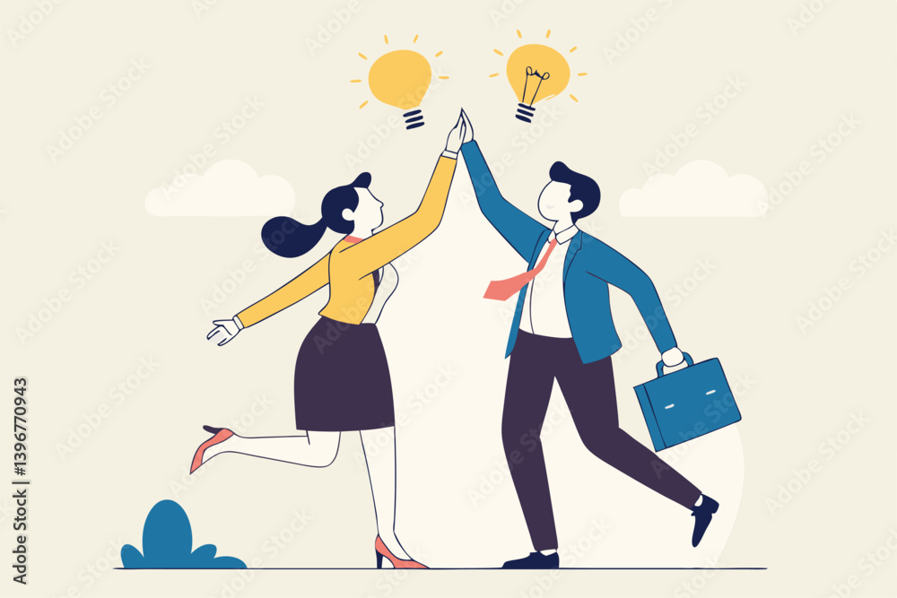Exchange idea, creativity and innovation, brainstorming or sharing intelligence data, solution or communication, discussing or learn together, businessman and woman share lightbulb idea to colleagues. Exchange idea, creativity and innovation, brainstorming or sharing intelligence data, solution or communication, discussing or learn together, businessman and woman share lightbulb idea to colleagues.