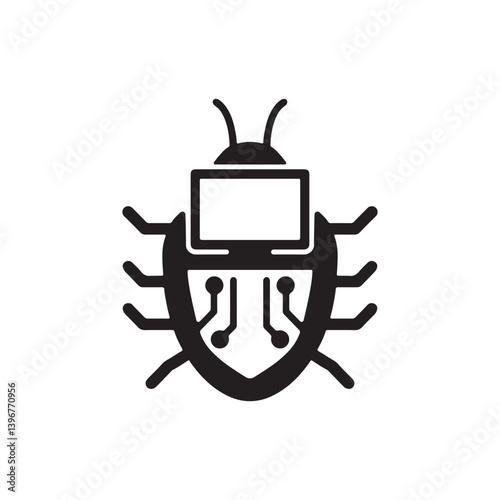 Vector silhouette of a computer bug isolated on a clean white background
