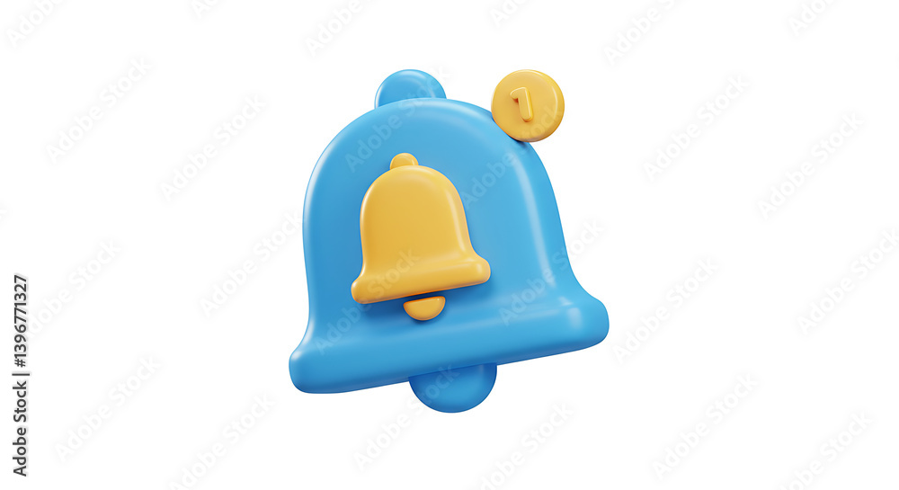 Vibrant 3D Rendering of a Blue Notification Bell Icon with a Number Indicator Vibrant 3D Rendering of a Blue Notification Bell Icon with a Number Indicator