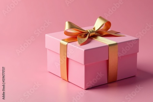 Elegant pink gift box with shimmering gold ribbon , gold, shine