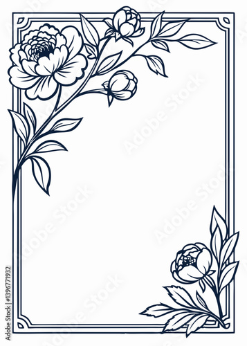 Wide rectangular peony frame with blank center for text
