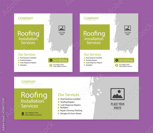 roofing service social media post and roll up banner, flyer, template