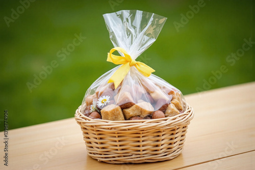 basket filled with lots of different types of food