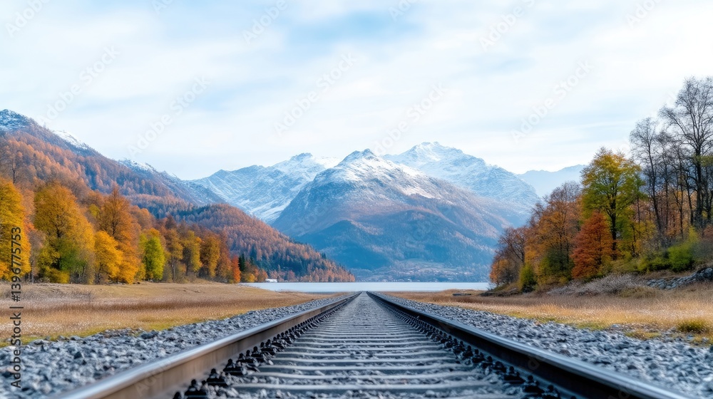 Fototapeta premium Scenic Railway Track Through Autumnal Mountains