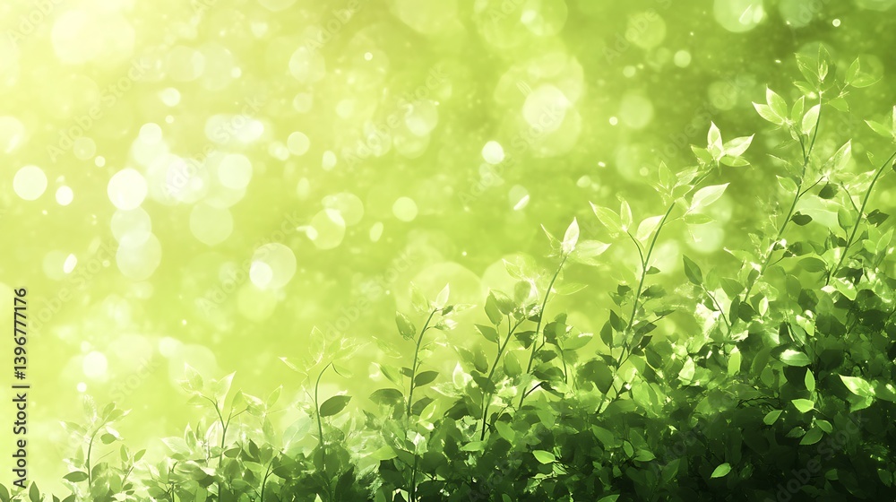 Lush green foliage with soft bokeh background creating a serene and tranquil atmosphere Lush green foliage with soft bokeh background creating a serene and tranquil atmosphere