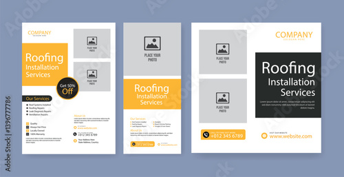 roofing service social media post and roll up banner, flyer, template