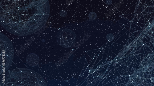 Abstract Astronaut in Starry Sky Vector, Wireframe Space Concept with Planets and Stars