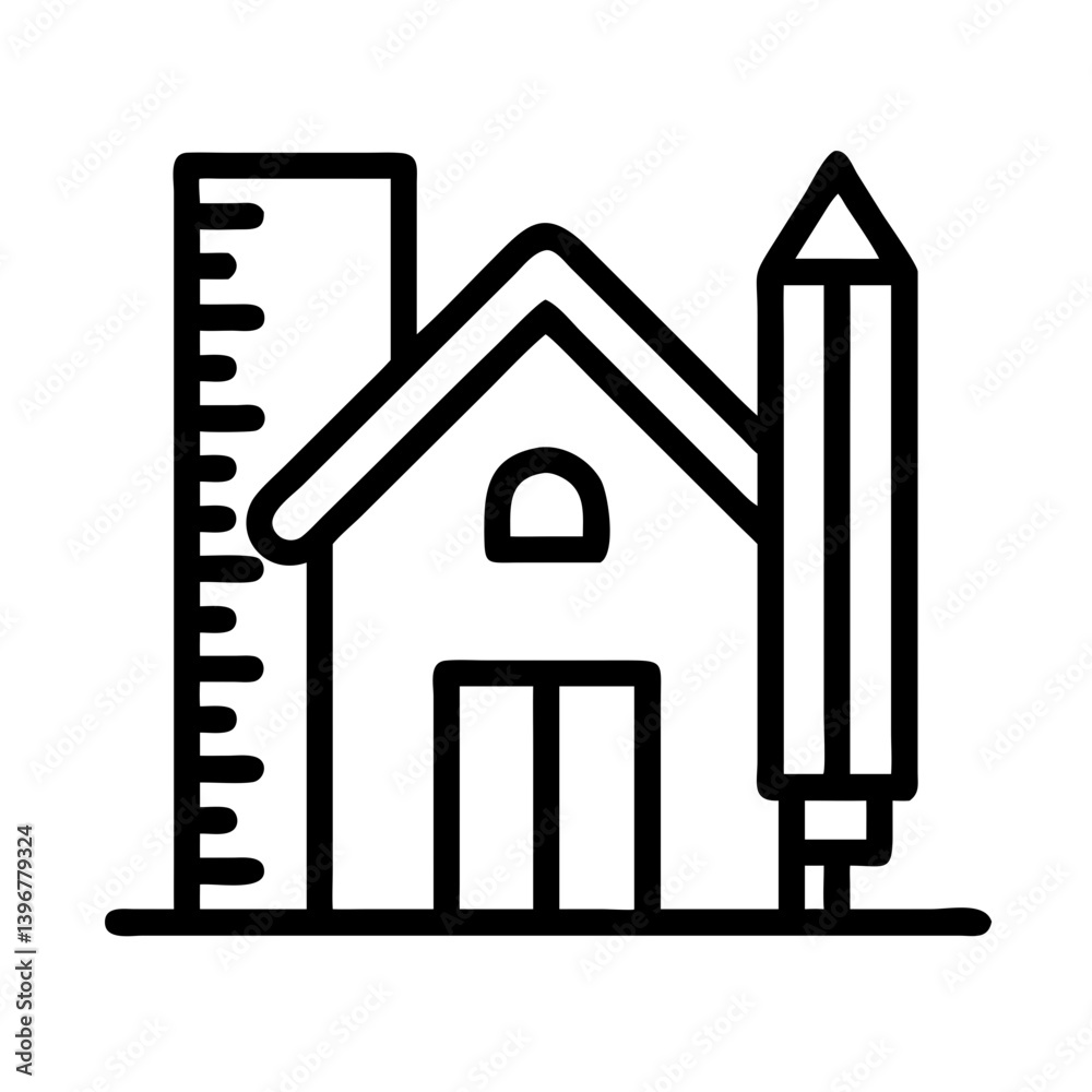 House with Ruler and Pencil Icon Design House with Ruler and Pencil Icon Design