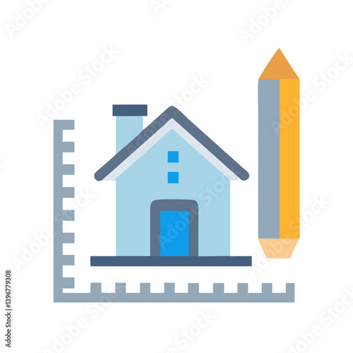 House with Ruler and Pencil Icon Design