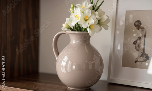 Wallpaper Mural A mocha mousse-colored porcelain vase with a simple, elegant design, holding a bunch of soft, Torontodigital.ca