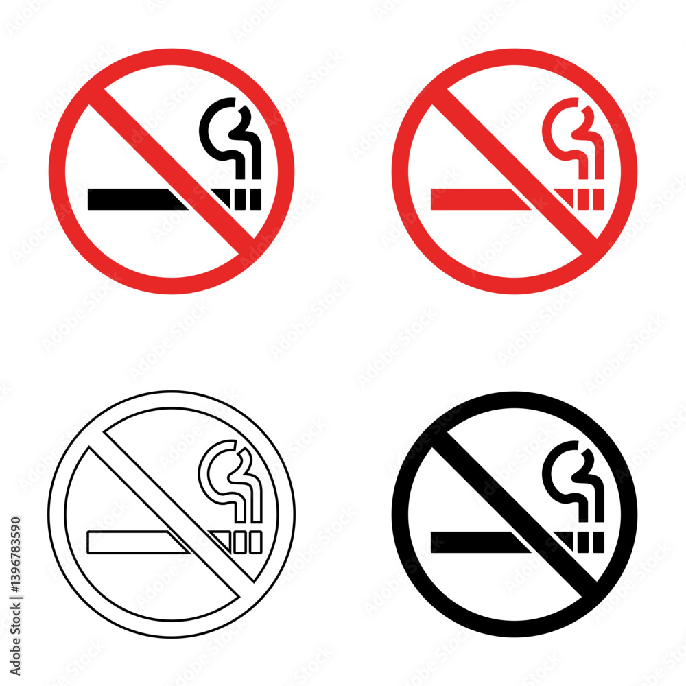 Set of No Smoking Signs in Different Styles – Vector Icons for Public Health and Safety Set of No Smoking Signs in Different Styles – Vector Icons for Public Health and Safety
