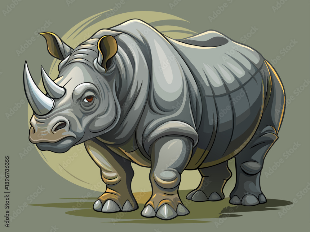 Fototapeta premium A high-quality vector of a powerful rhino standing in the savanna, placed on a solid grey background