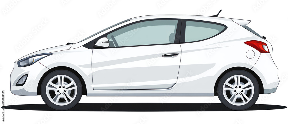 A sleek white compact car parked on a city street, showcasing its modern design against a bustling urban backdrop A sleek white compact car parked on a city street, showcasing its modern design against a bustling urban backdrop