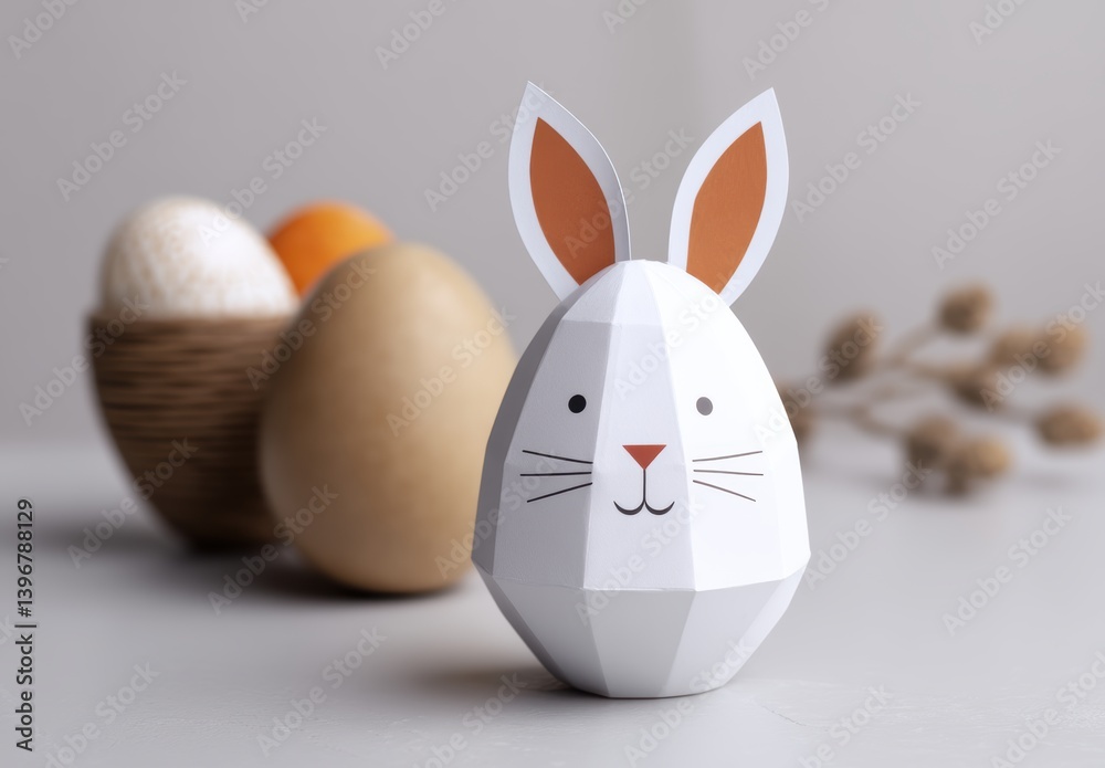Obraz premium Decorative egg with rabbit ears, playful Easter theme.