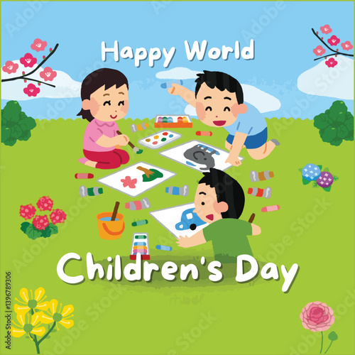 Bright, cheerful flyer celebrating children’s joy, unity, creativity, laughter, and dreams worldwide.