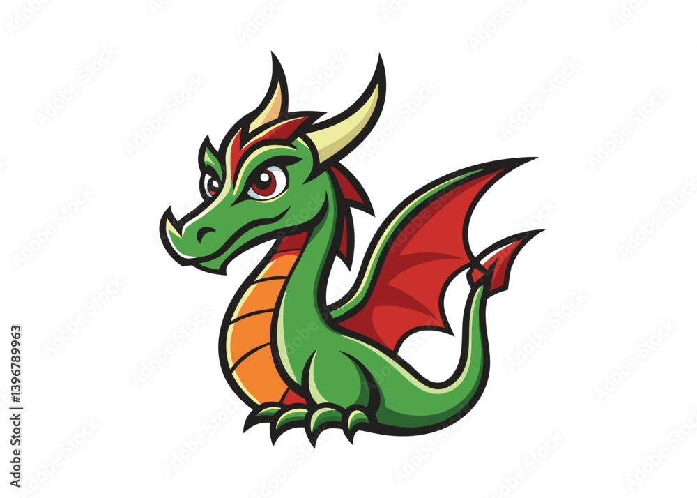 Red dragon tattoo design vector graphics, Red Chinese dragon silhouette .Dragon silhouette vector cartoon illustration
