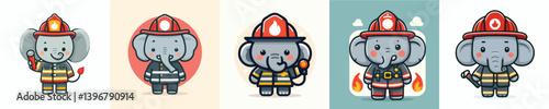 collection of cute and adorable elephant vectors wearing firefighter suits