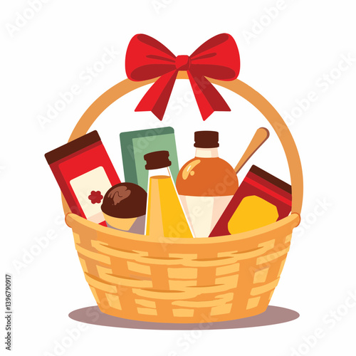 Gourmet gift basket filled with treats, minimalist design