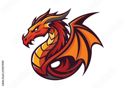 Wallpaper Mural Red dragon tattoo design vector graphics, Red Chinese dragon. Flat design dragon silhouette illustration Torontodigital.ca