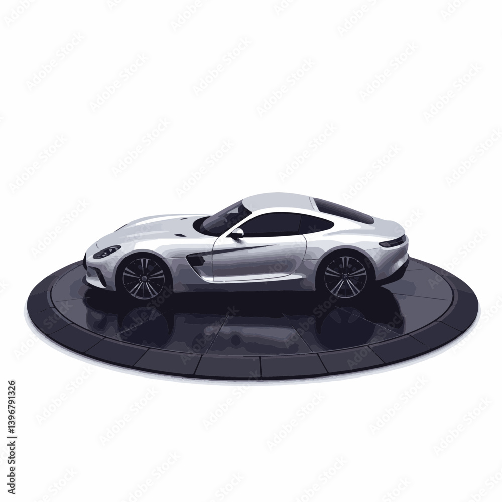 Fototapeta premium Sleek modern car on rotating platform, luxury representation