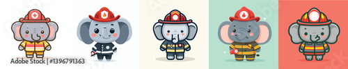 collection of cute and adorable elephant vectors wearing firefighter suits