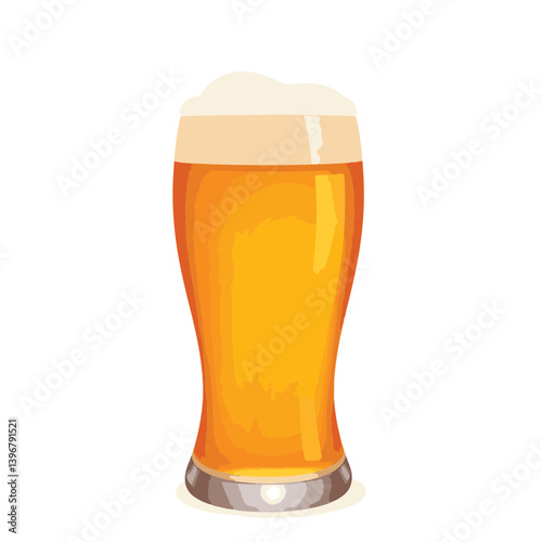 Illustration of amber beer glass on white background, simple design