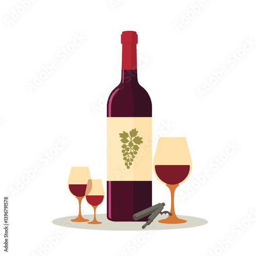 Elegant wine bottle with glasses on white background, premium selection