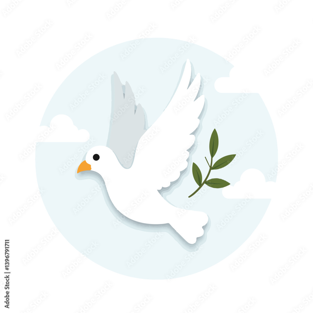Fototapeta premium Stylized dove in flight with olive branch, symbol of peace