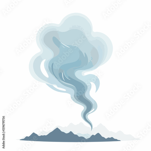 Ethereal smoke cloud rising above minimalistic mountains, transience