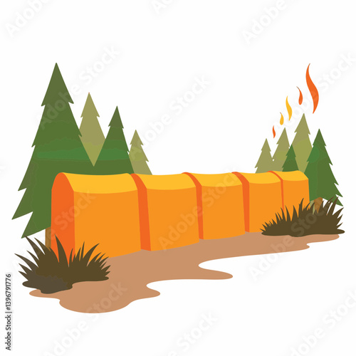 Robust fireline barrier protecting abstract forest, fire safety concept