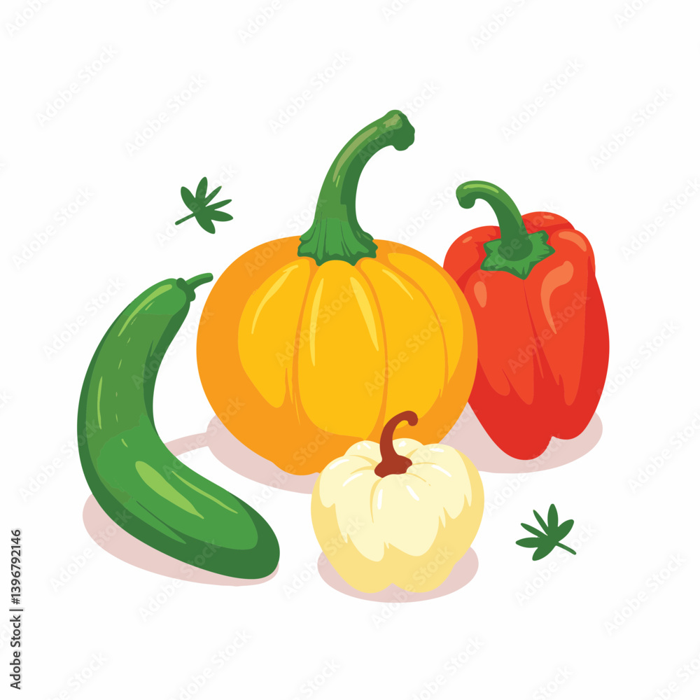 Fresh vegetables arrangement on white background, vibrant simplicity Fresh vegetables arrangement on white background, vibrant simplicity