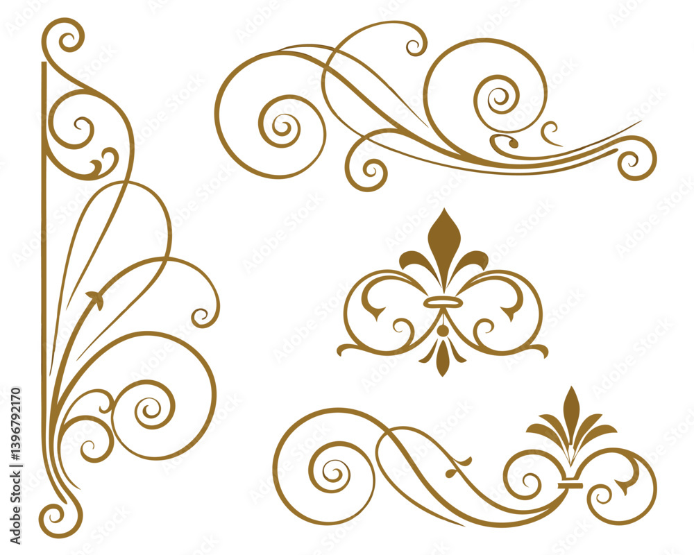Elegant Gold Swirl Ornamental Dividers Vector Set Elegant Gold Swirl Ornamental Dividers Vector Set