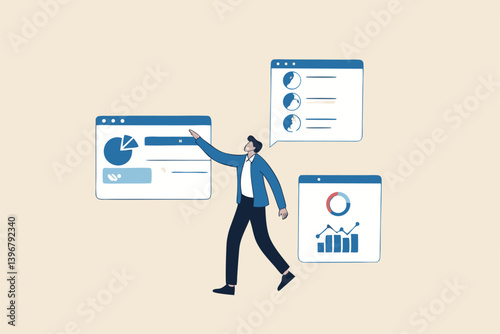 Self-service software or application to help users get results themselves, online help or assistance, resource management, or an electronic automated report co businessman using self-service software.