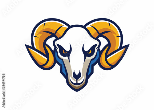 Skull with horn silhouette vector. Hand drawn goat skull doodle vector illustration.