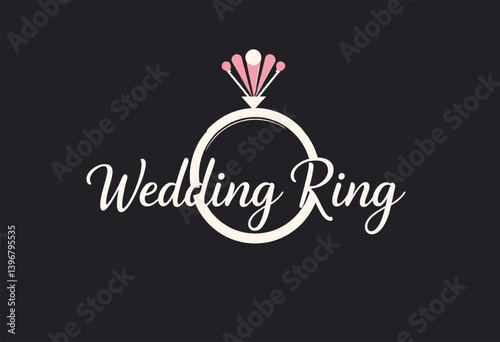 Elegant Wedding Ring Logo for Foris Glams. A sophisticated logo design featuring a stylized wedding ring with a delicate light beige/cream ring and a decorative pink flower/gem design atop