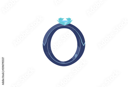 Stylish navy blue engagement ring with a light blue diamond. A vibrant eye-catching illustration of a modern navy blue engagement ring featuring a light blue diamond