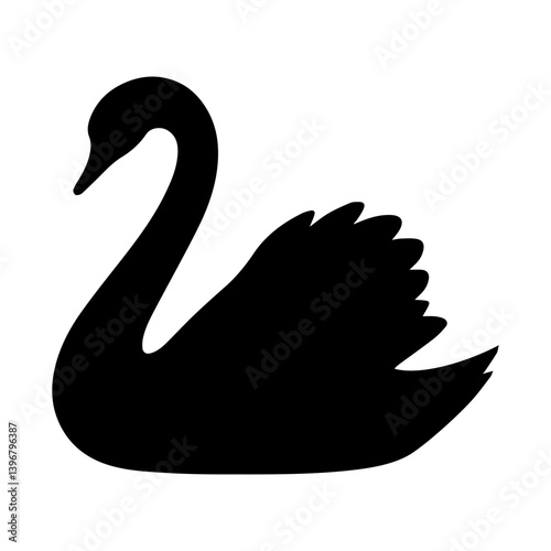 Elegant Black Swan Silhouette, Graceful Waterbird in Profile