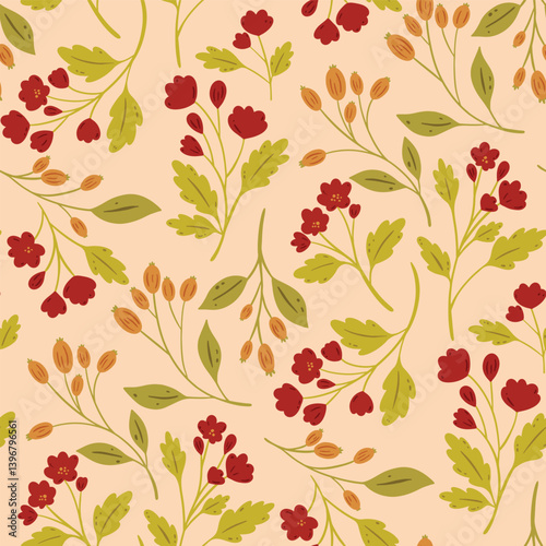 Vector Leaves and Flowers in muted Autumn Colors