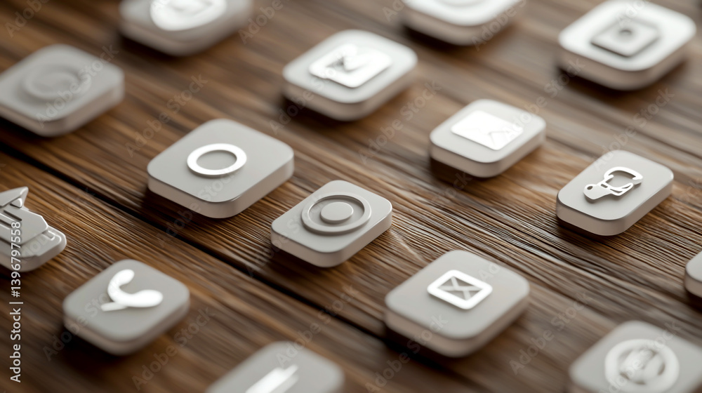 A white die with black lettering on each face showing an @ symbol, phone, and email symbols A white die with black lettering on each face showing an @ symbol, phone, and email symbols