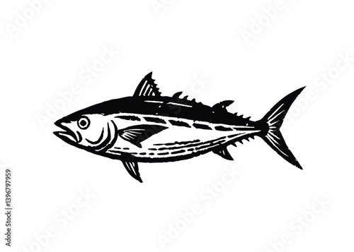 tuna fish logo emblem label seafood vector icon Hand drawn single line art use for logo illustration style.