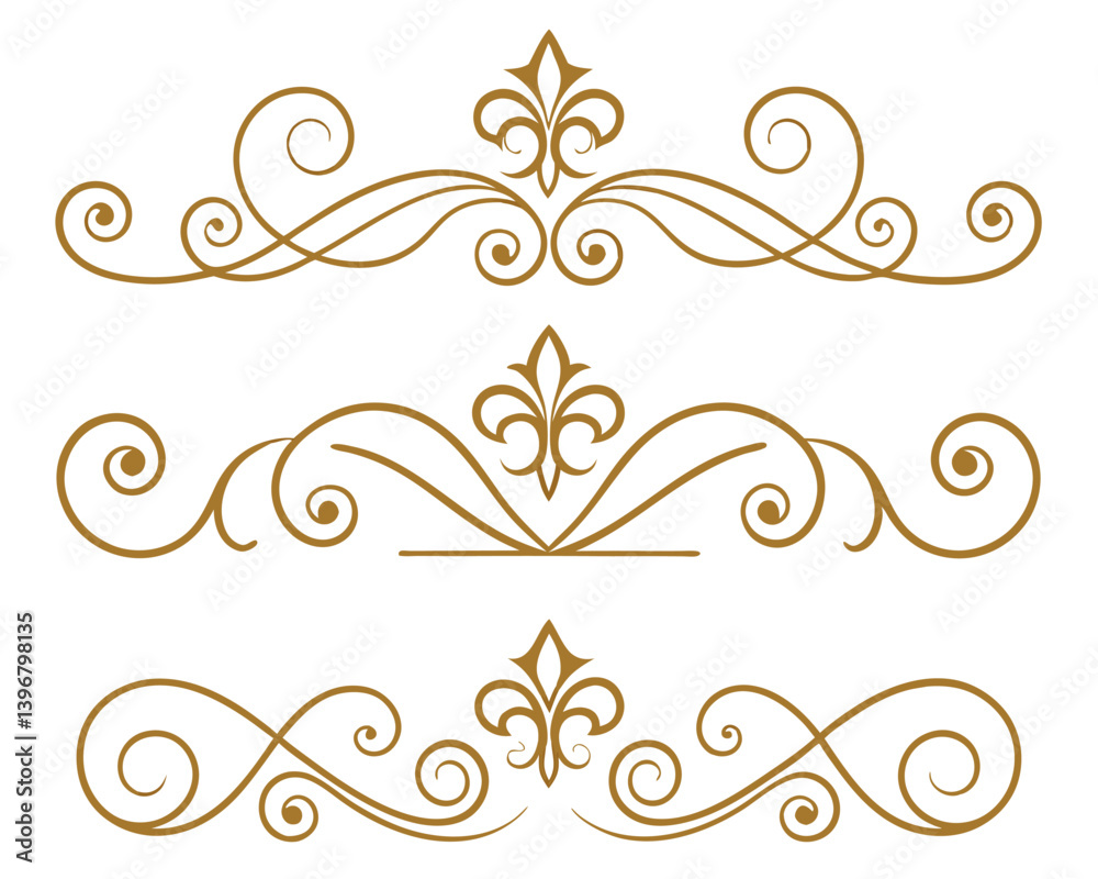 Elegant Gold Swirl Ornamental Dividers Vector Set Elegant Gold Swirl Ornamental Dividers Vector Set