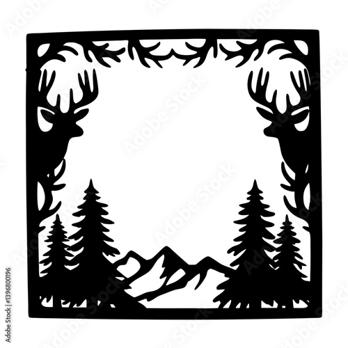 Rustic Wildlife Scene in a Black Silhouette Square Frame Design