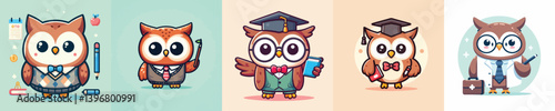 collection of cute and adorable owl vectors wearing teacher clothes