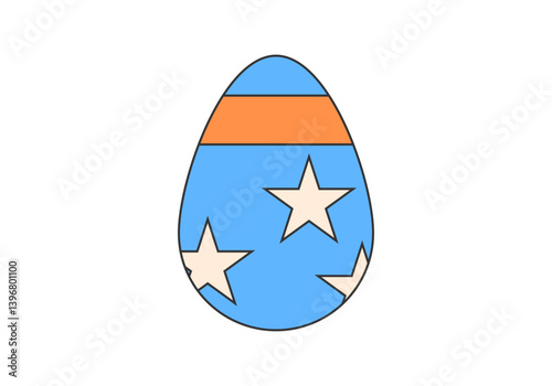 Huevo de pascua azul con estrellas blancas y rectángulo naranja