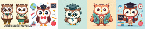 collection of cute and adorable owl vectors wearing teacher clothes