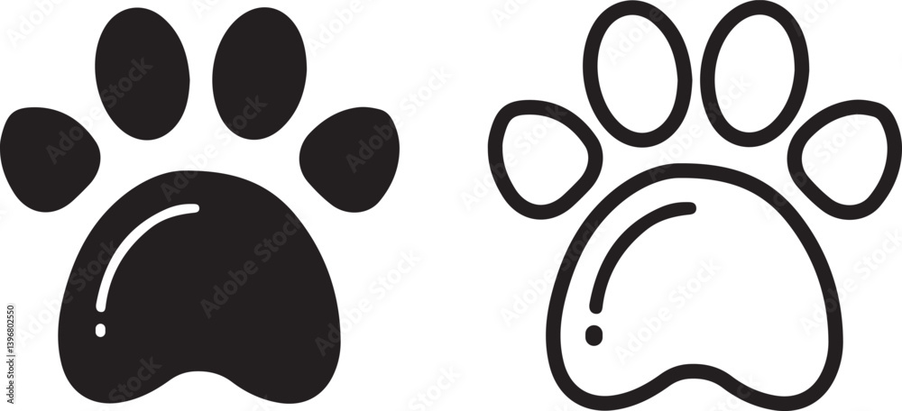 Fototapeta premium Paw Print Icon, Dog and Cat Paw, Vet and Zoo Logo Element, Pet Footprint Silhouette Vector Illustration