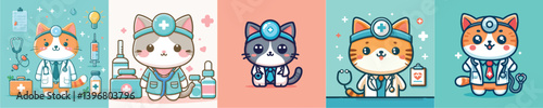 collection of cute and adorable cat vectors wearing doctor's clothes